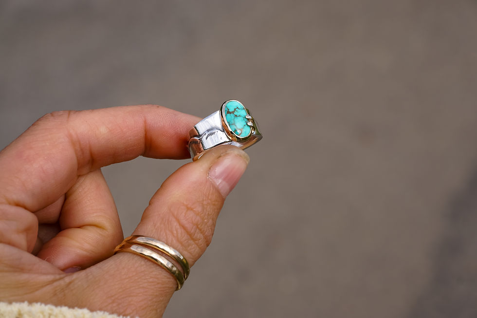 Thumbnail: Mountainscape Ring ~ Carico Lake Turquoise set in 9ct gold ~6.5 wide band