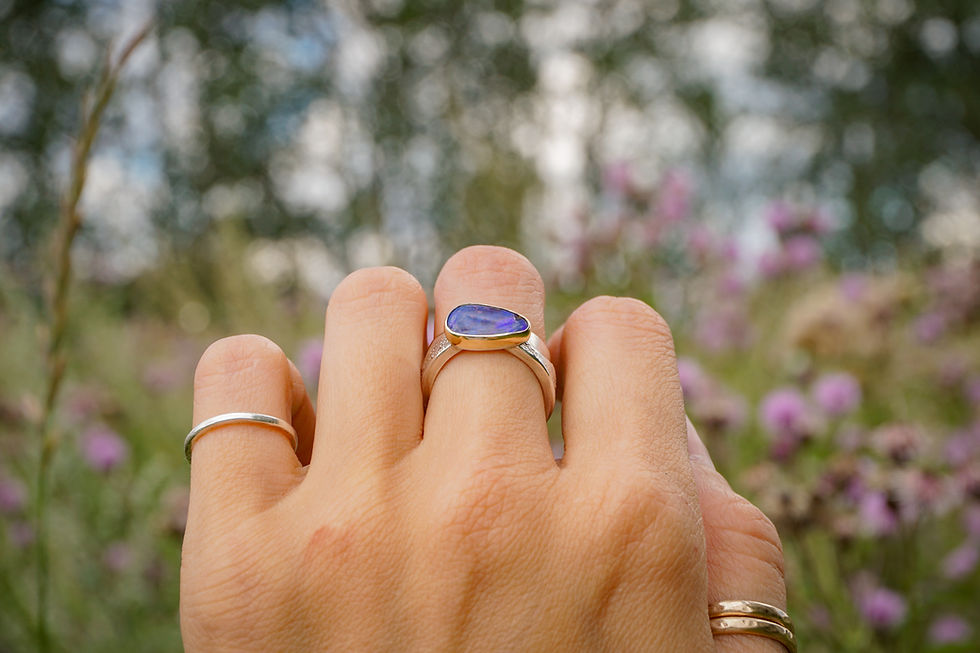 Thumbnail: Mountainscape Ring ~ Boulder Opal set in 9ct gold ~ 6.25 wide band
