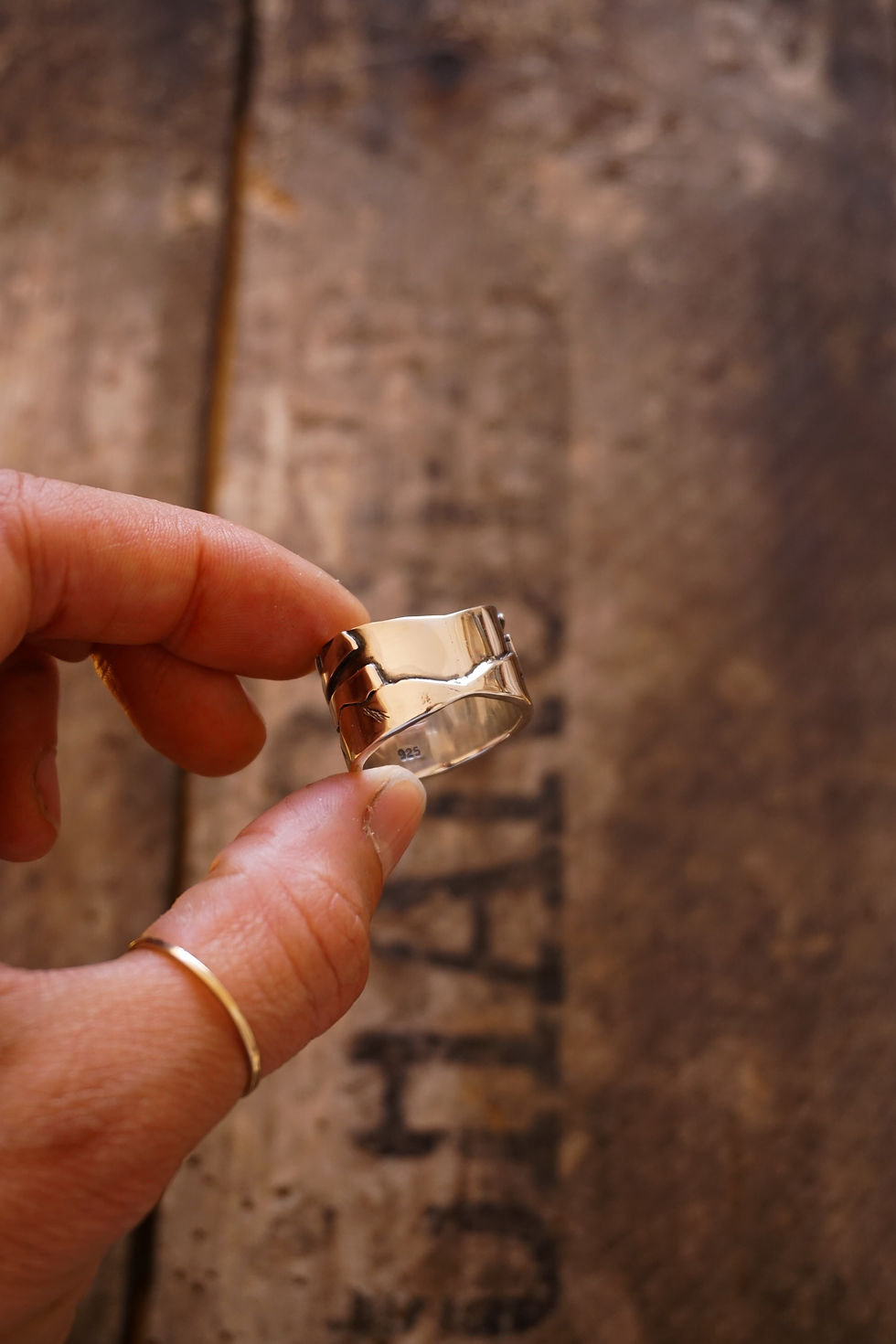 Thumbnail: Sunrise Mountainscape Ring ~Size 8 wide band