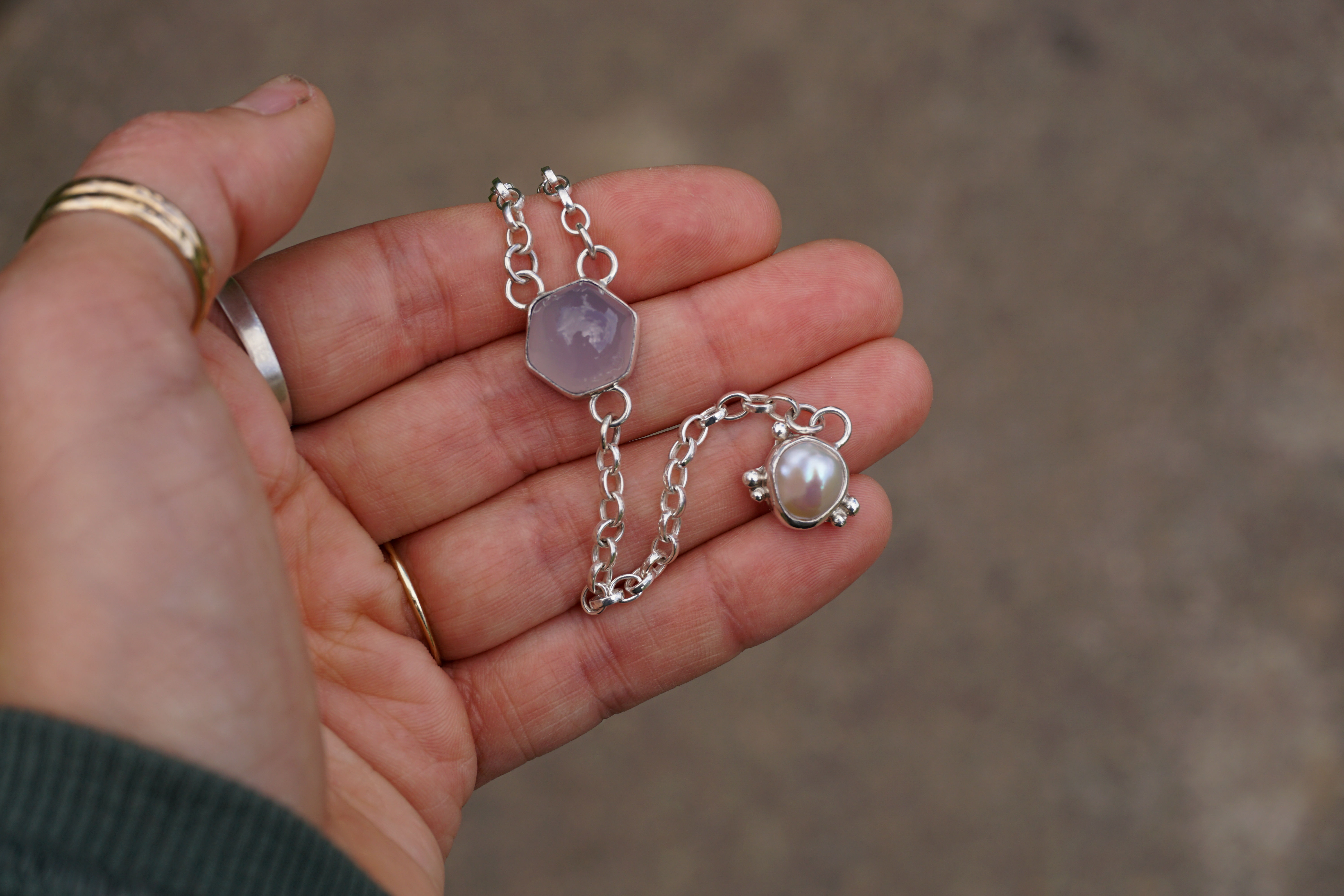Shades of Spring Lariat ~ Chalcedony + Pearl