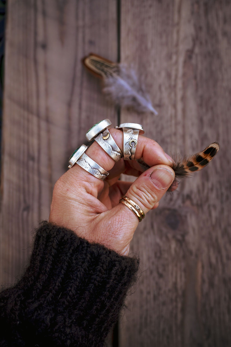 Thumbnail: Mountainscape Ring ~ Sonoran Gold Turquoise ~ 9.25 wide band