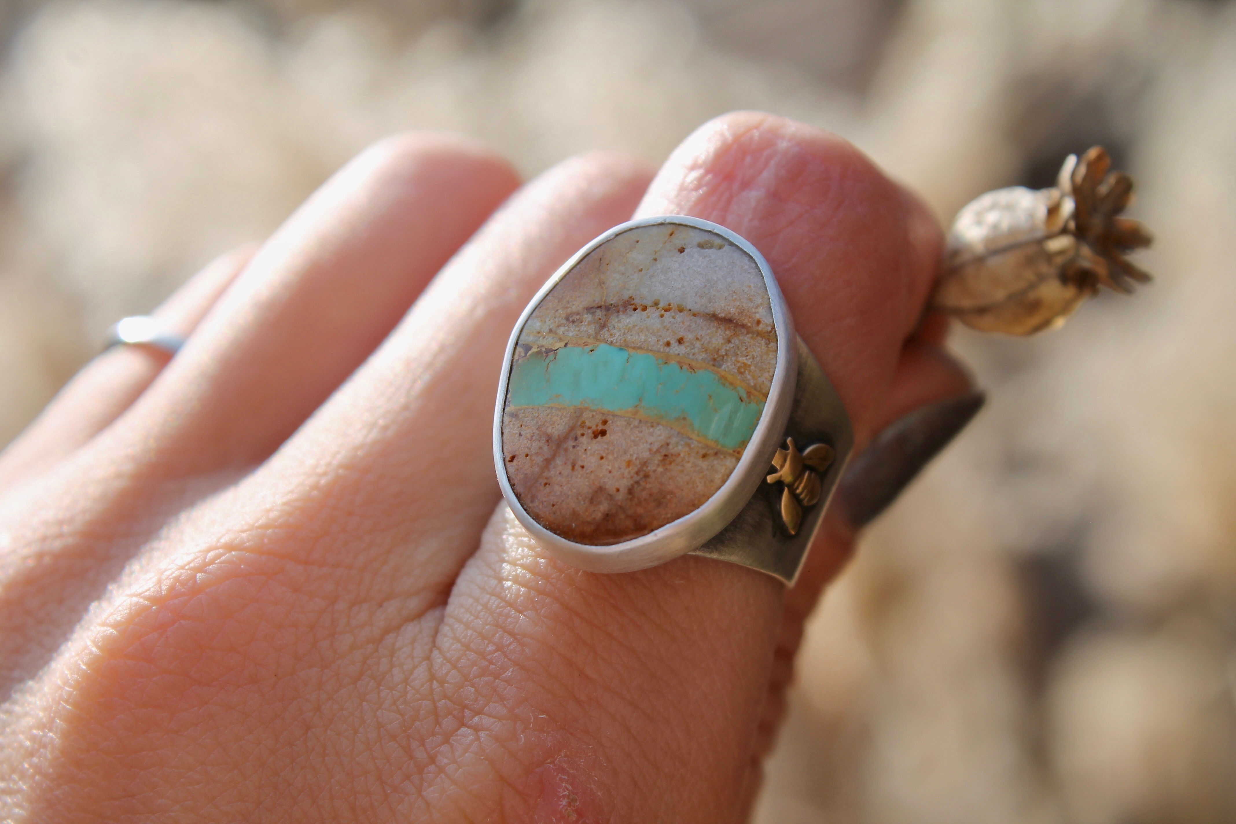 SALE Turquoise Bee ring size US: 7.25 UK: O1/2