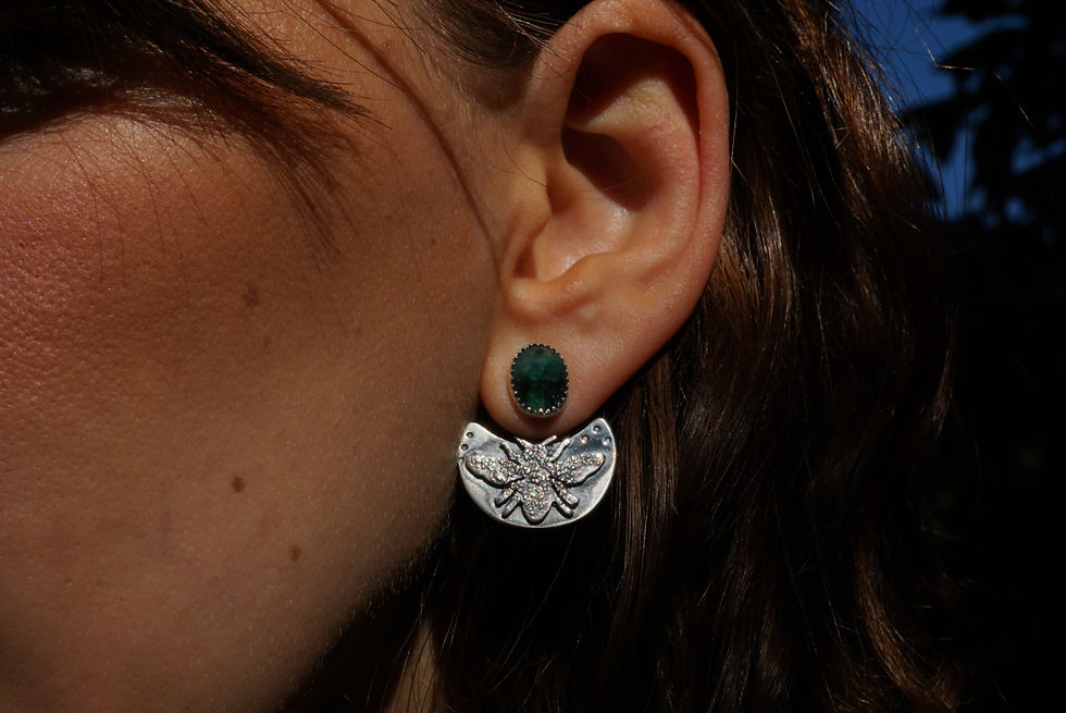 Thumbnail: Silver Pollen Bee Jackets ~Raw Emerald ~ Made to Order