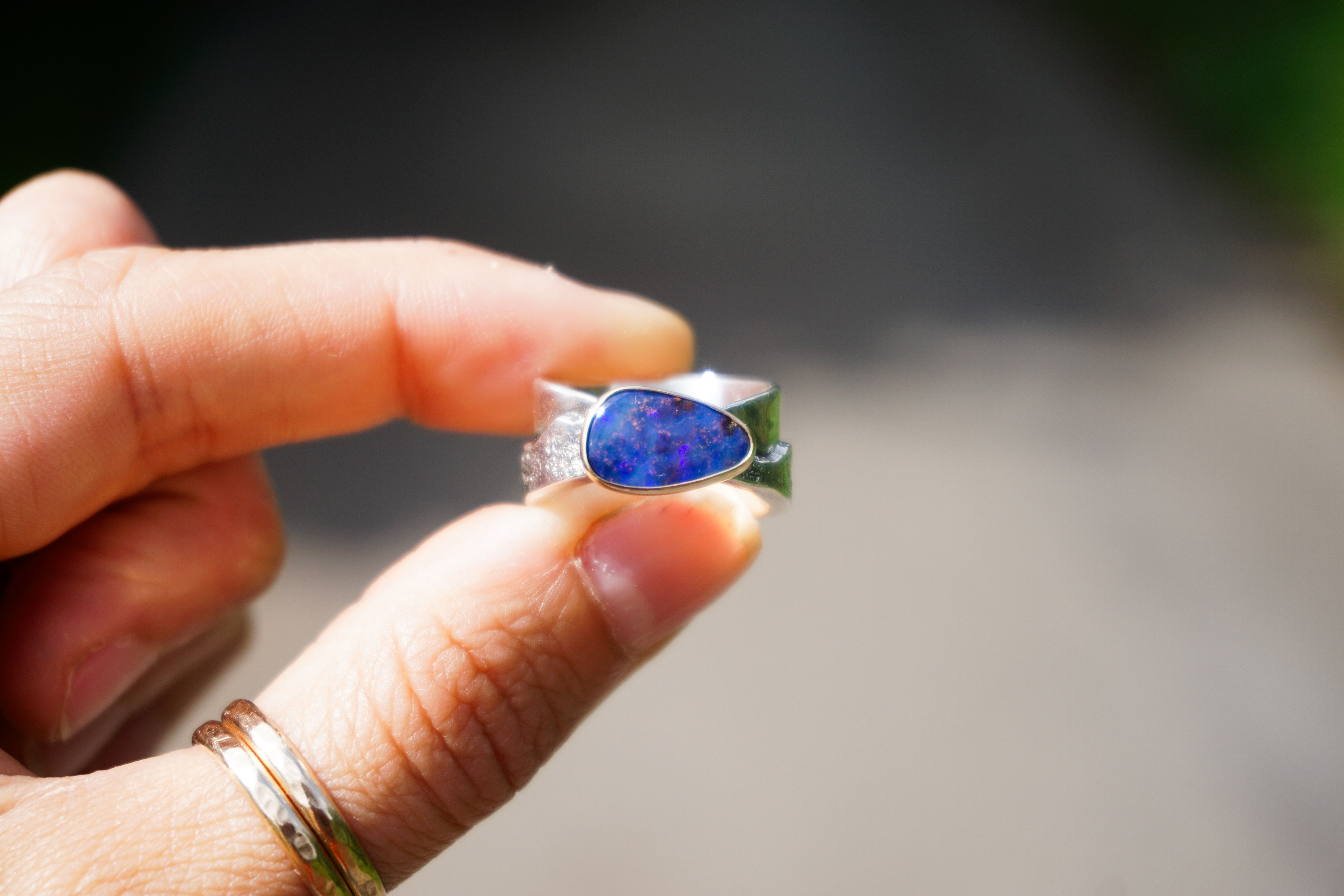 Mountainscape Ring ~ Boulder Opal set in 9ct gold ~ 6.25 wide band