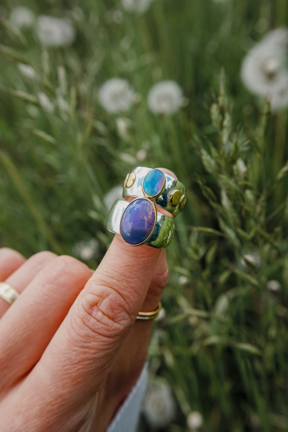 Thumbnail: Midnight Boulder Opal Ring ~ Size 6.75 wide band