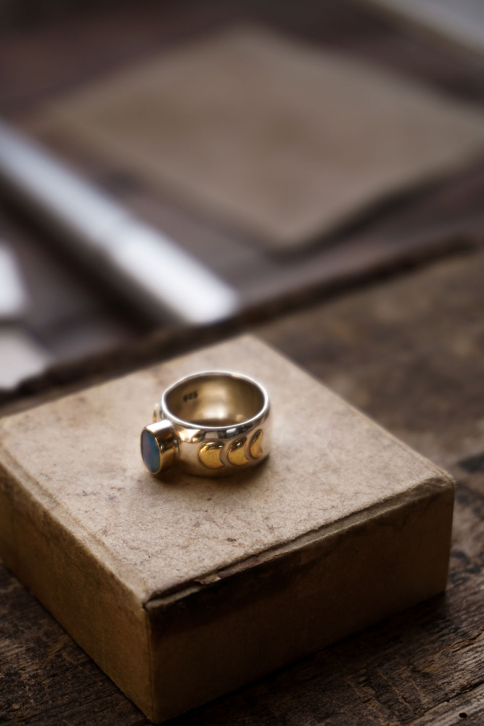 Thumbnail: Midnight lightning ridge opal Ring ~ Size 5.25 wide band