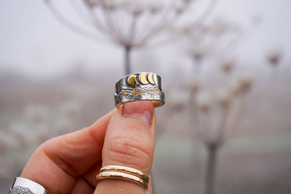 Moonlit Mountainscape Ring ~ 6.75 wide band