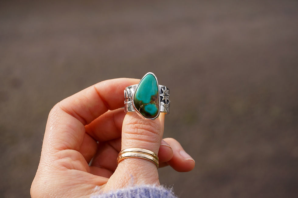 Northstar Mountainscape Ring ~ Roston Turquoise ~ 9.25 wide band