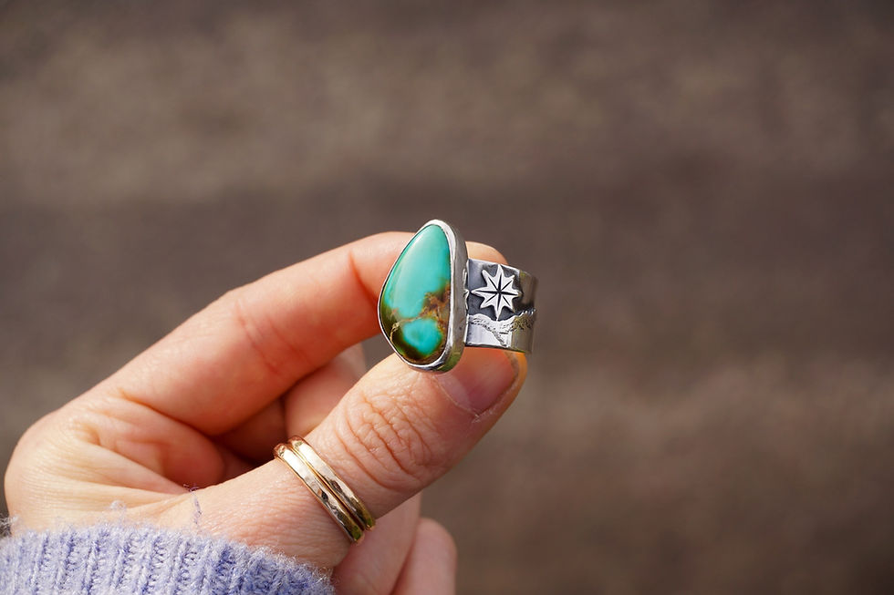 Thumbnail: Northstar Mountainscape Ring ~ Roston Turquoise ~ 9.25 wide band