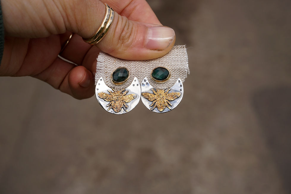 Gold Pollen Bee Jackets  ~ Raw Emerald set in gold