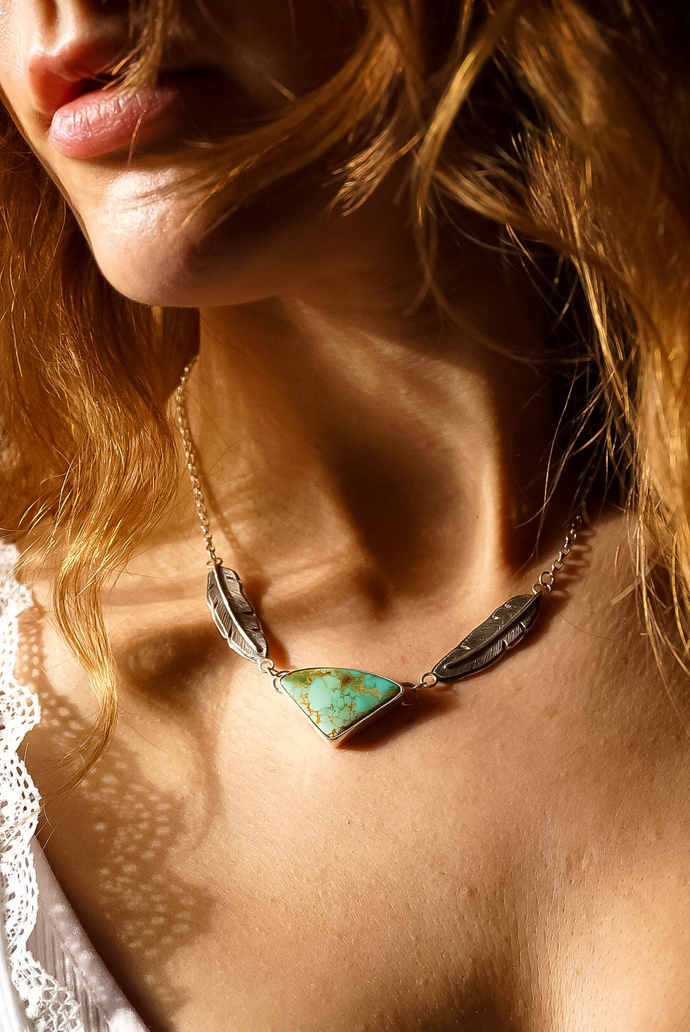 Thumbnail: Feather Necklace ~ Natural Royston Turquoise