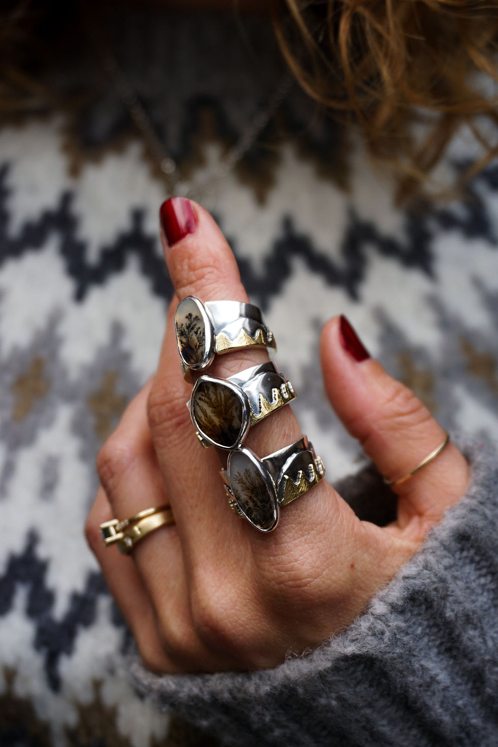 Thumbnail: Golden Pines Ring ~Dendritic Agate ~  7 wide band