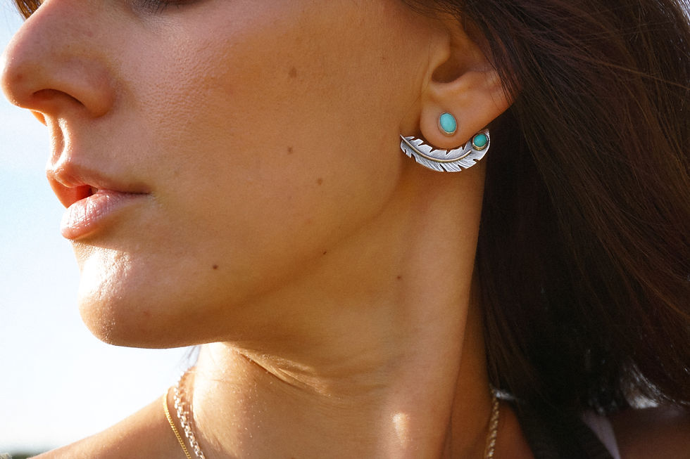 Thumbnail: Feather Ear Jackets ~ Sleeping Beauty &Lone mountain Turquoise