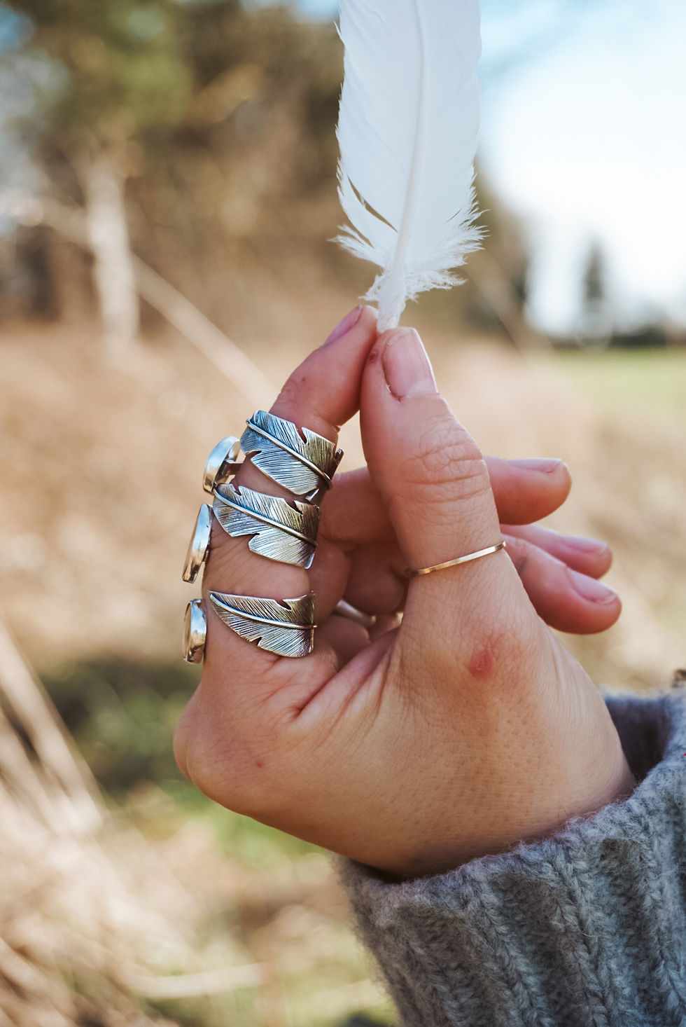 Thumbnail: Daffodil Feather Ring ~ Size 6 ~ Dendtrict Agate