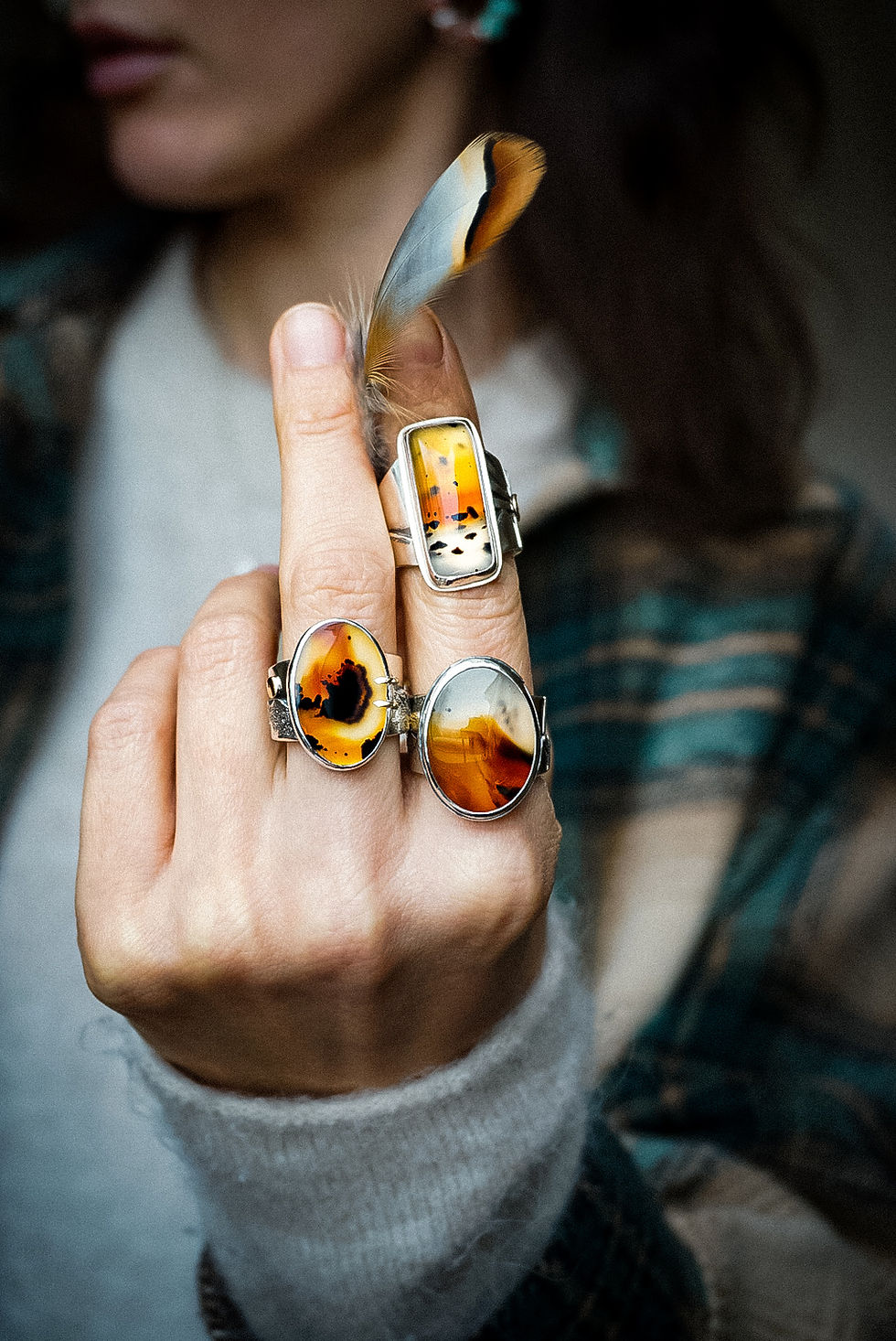 Thumbnail: Mountains Calling Mountainscape Ring ~ Size 8 ~ Montana Agate ~  wide band
