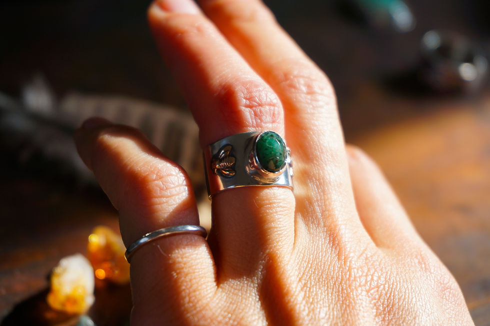 Thumbnail: Raw Emerald Bee ring 5.25 wide band