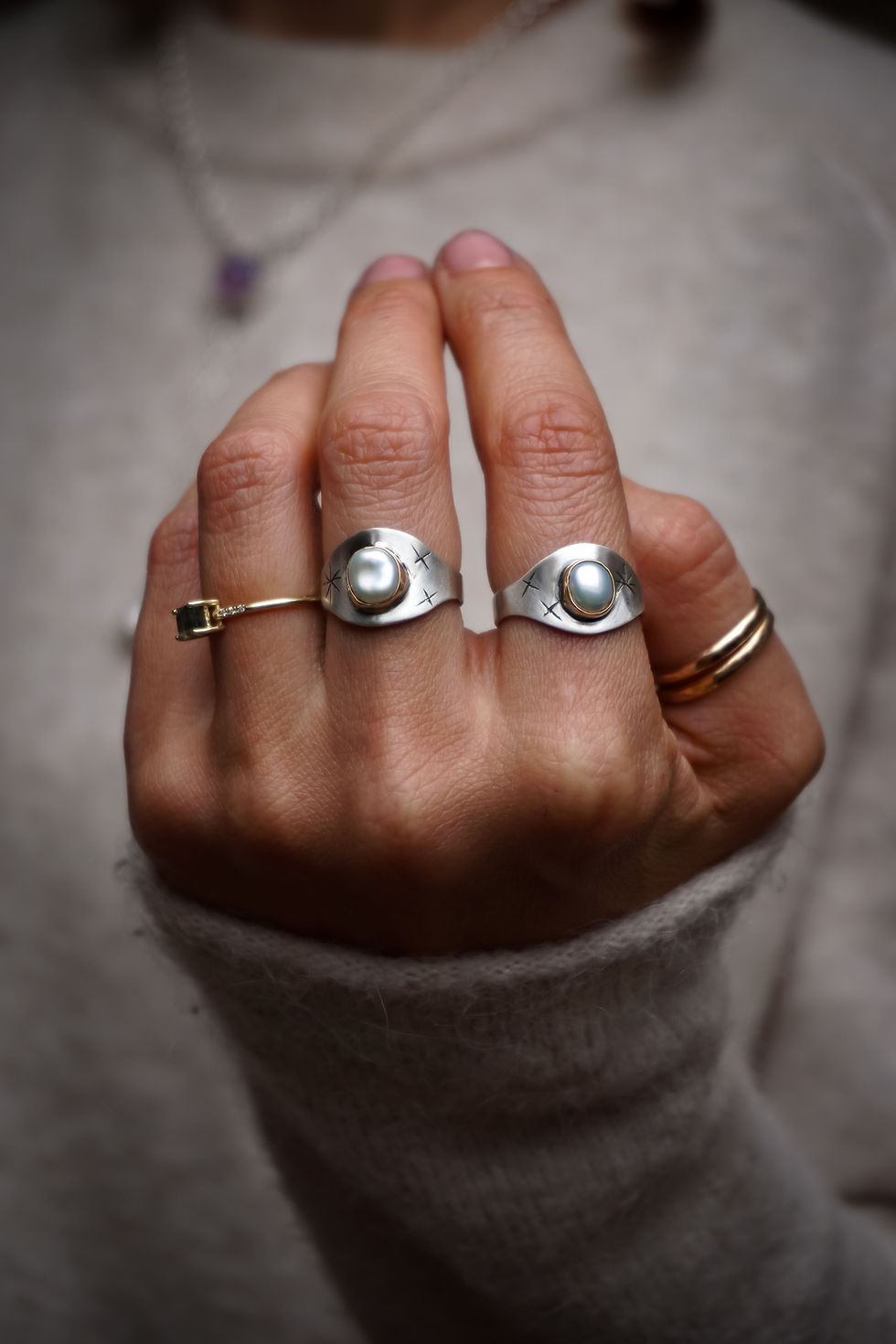 Thumbnail: Stargazer Ring ~ Pearl set in gold ~ 8