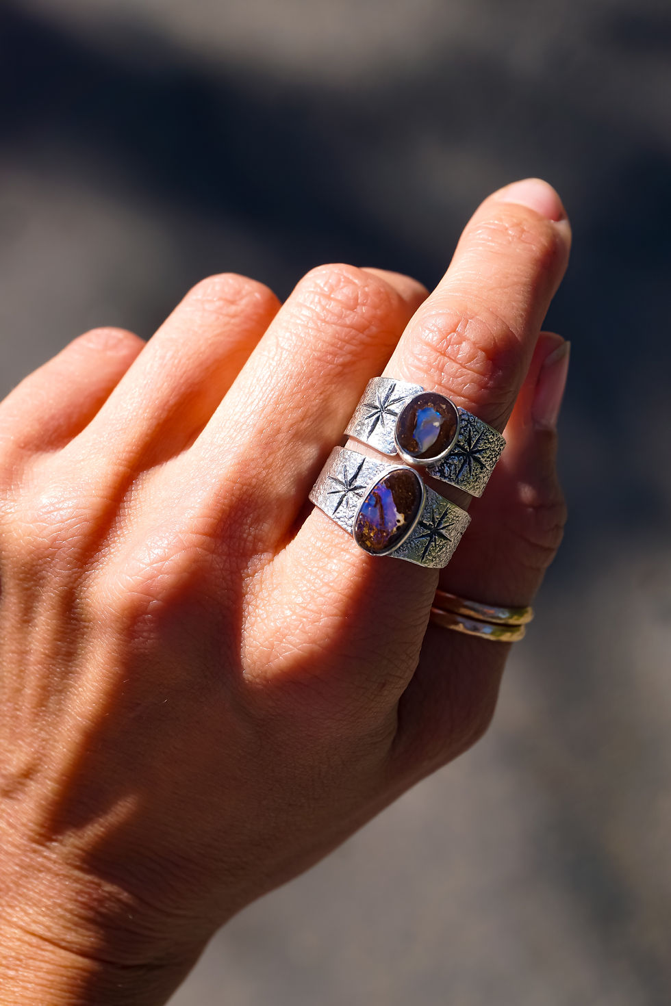 Thumbnail: Cosmic Ring ~ Boulder Opal ~ size 8.75 wide band