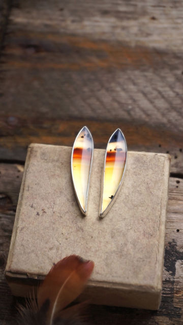 Thumbnail: Ember Earrings ~ Montana Agate Curved Spike Posts