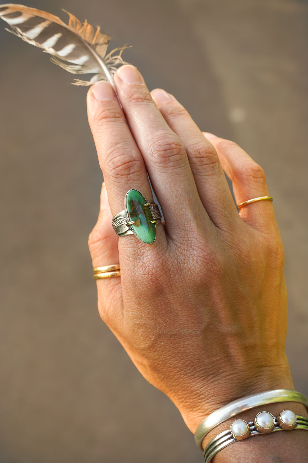Thumbnail: Fallen Feather Ring ~ 7.25 wide band