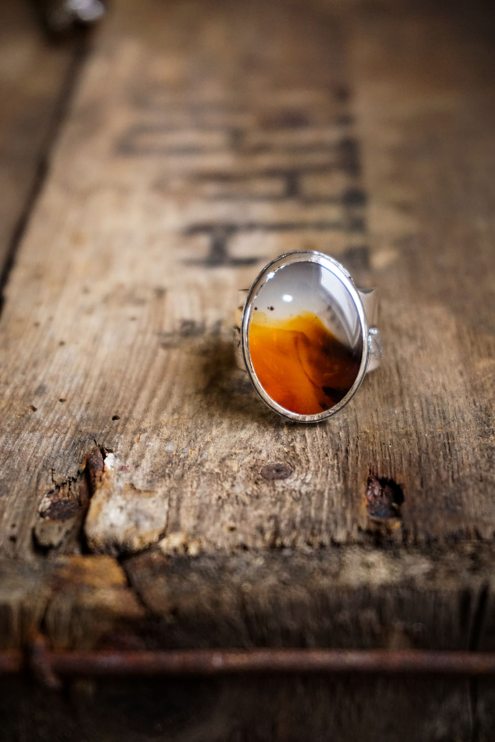 Thumbnail: Mountains Calling Mountainscape Ring ~ Size 8 ~ Montana Agate ~  wide band