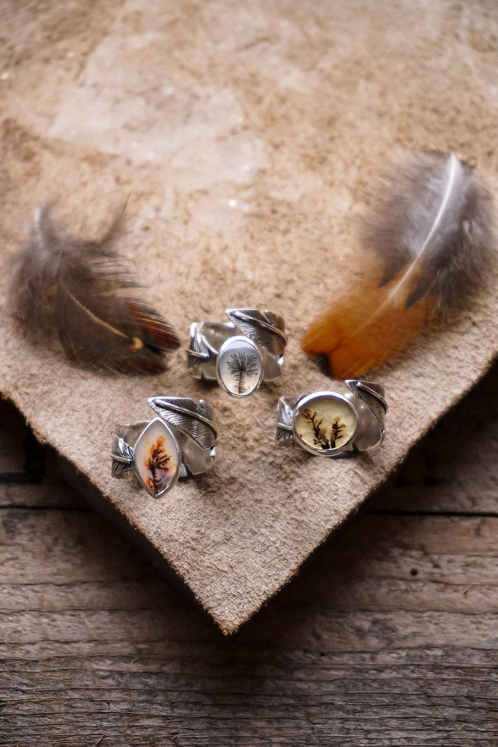 Thumbnail: Dusks Light Feather Ring ~ Size 7.5  ~ Dendtrict Agate