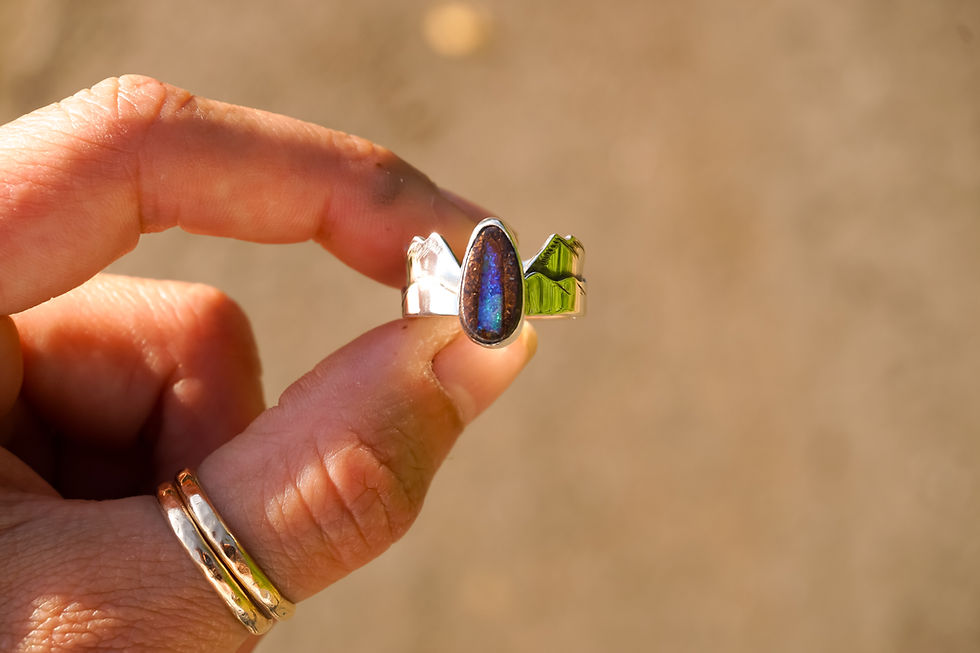 Alpine Glacier Ring ~ Boulder Opal ~ 6.5 wide band