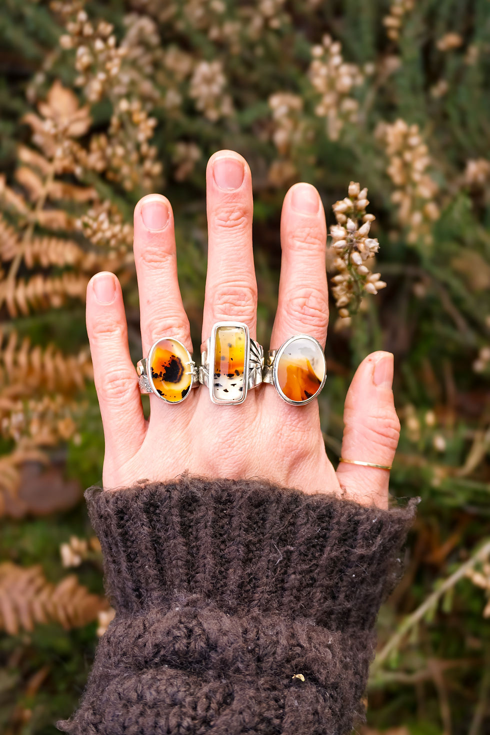Thumbnail: Full Moon Mountainscape Ring ~ size 7 ~ Montana Agate ~  wide band