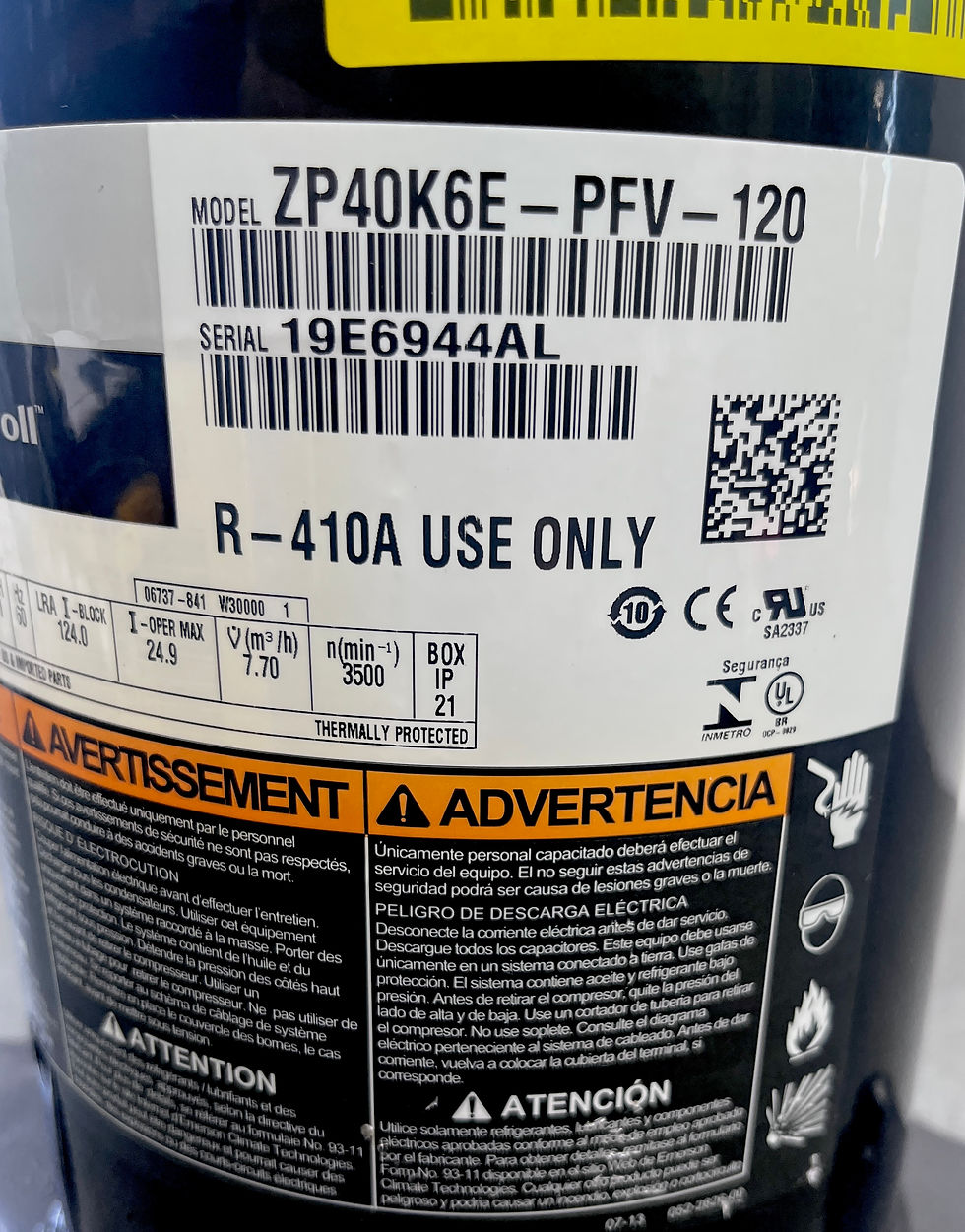 Miniatura: Emerson Copeland / ZP40K6E-PFV-120 / HVAC Compressor / Tested
