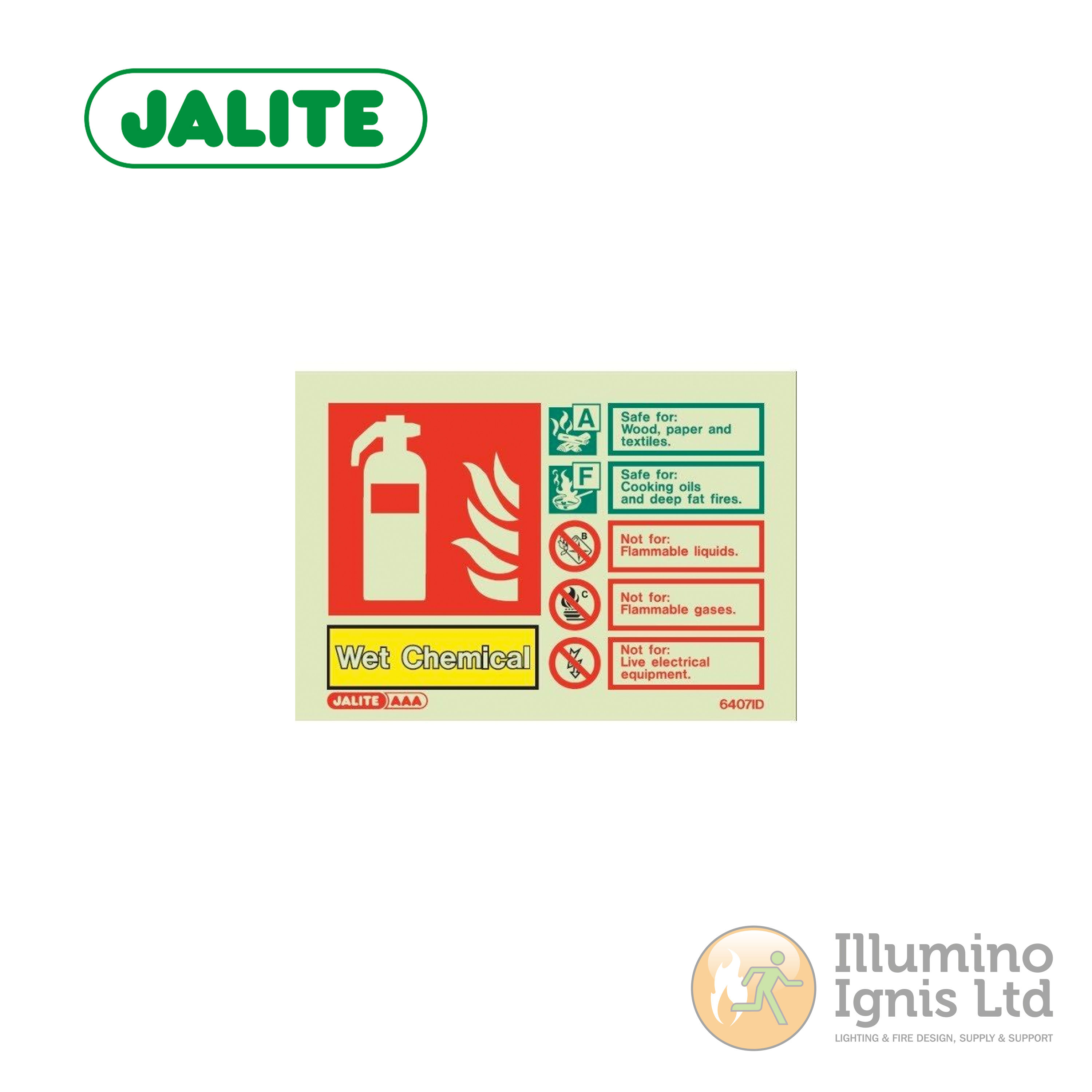 JALITE AAA Wet Chemical Fire Extinguisher Sign. 105x105 Rigid PVC