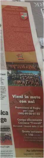articolo corriere dello sport, rugby tusculum frascati, rugby union frascati, 13 febbraio