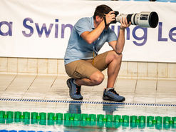 Mickaël Malaper photographing at the Arena League finals in Cardiff in March 2025