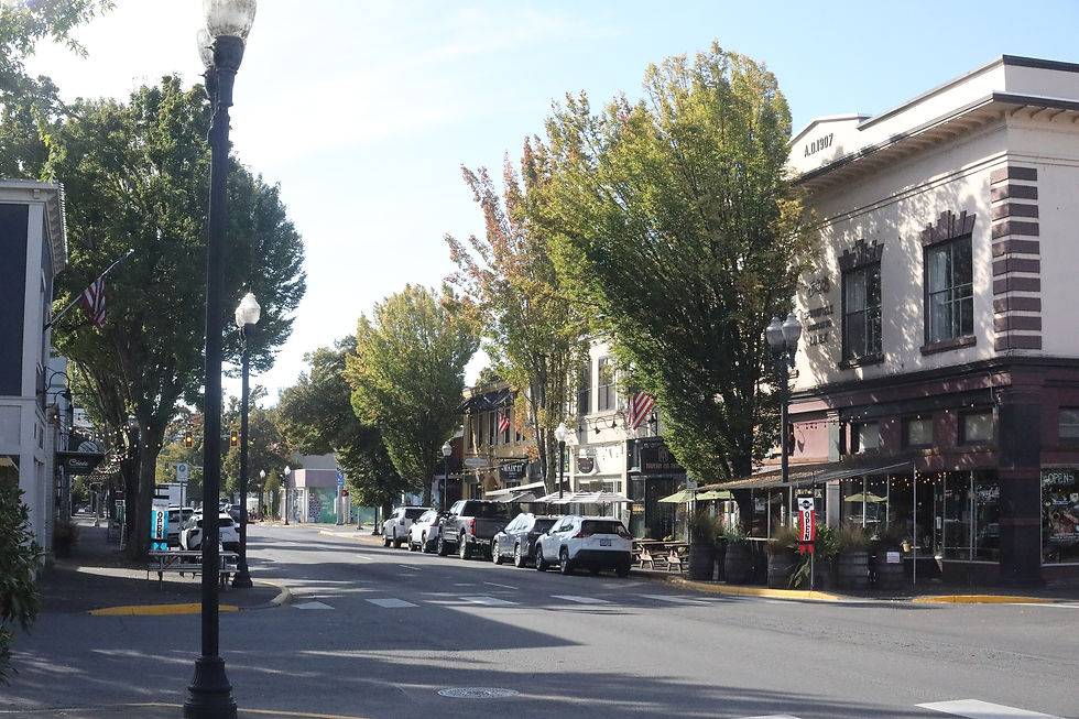 Storefronts along Main Street in downtown Springfield, Oregon