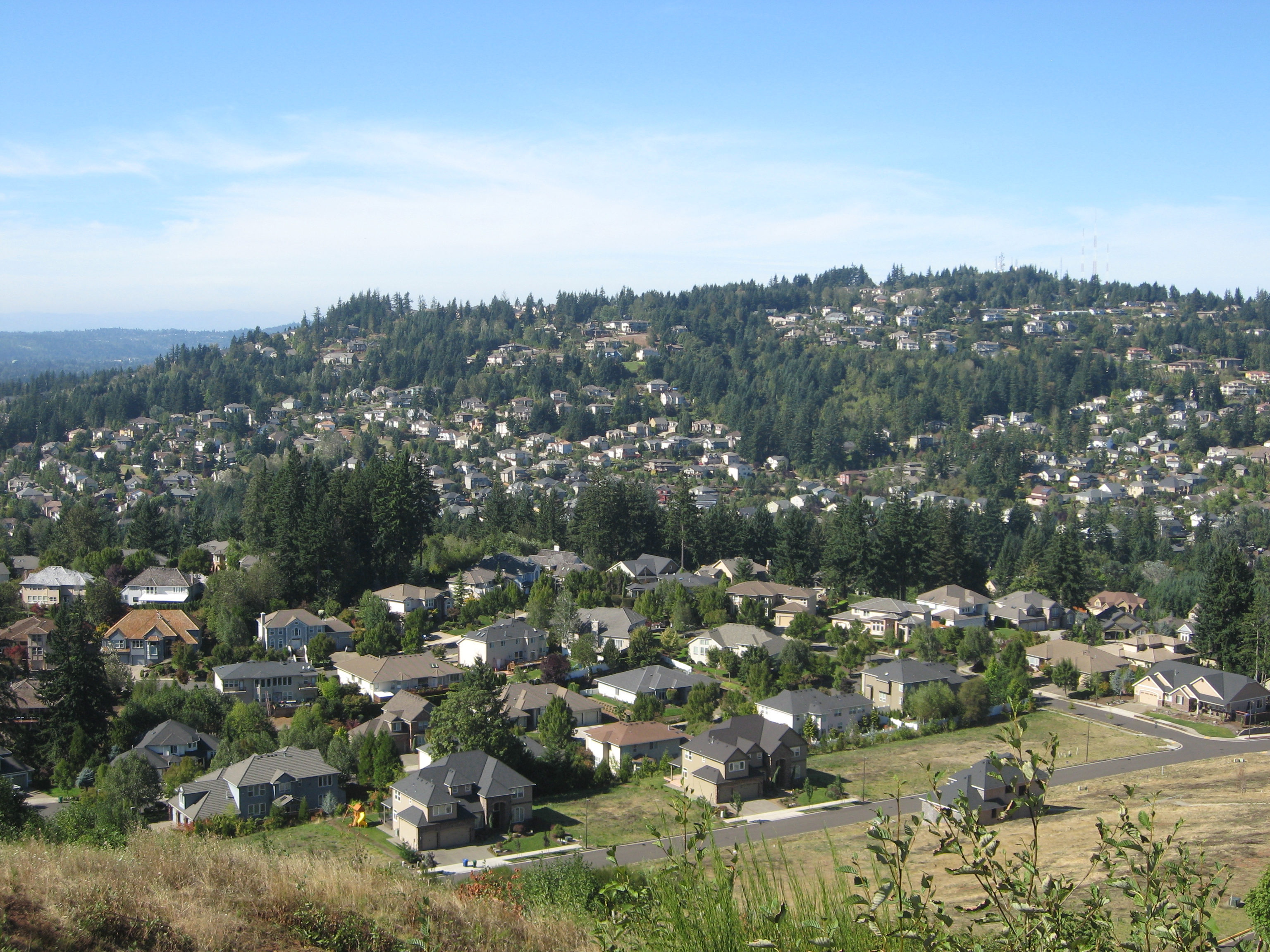 Mount Scott rises above homes in the city of Happy Valley, Oregon