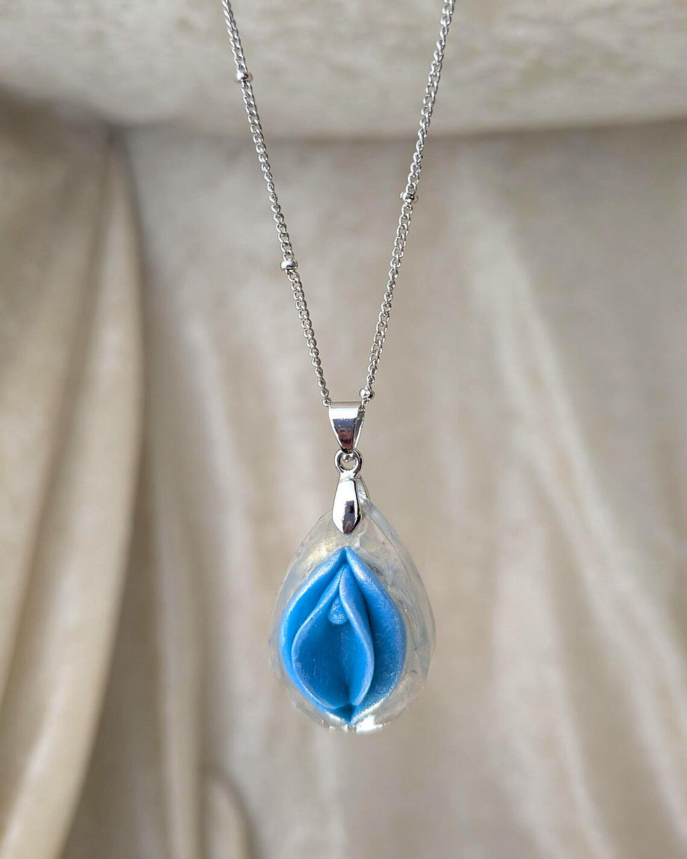 Thumbnail: Blue Drop Vulva Necklace