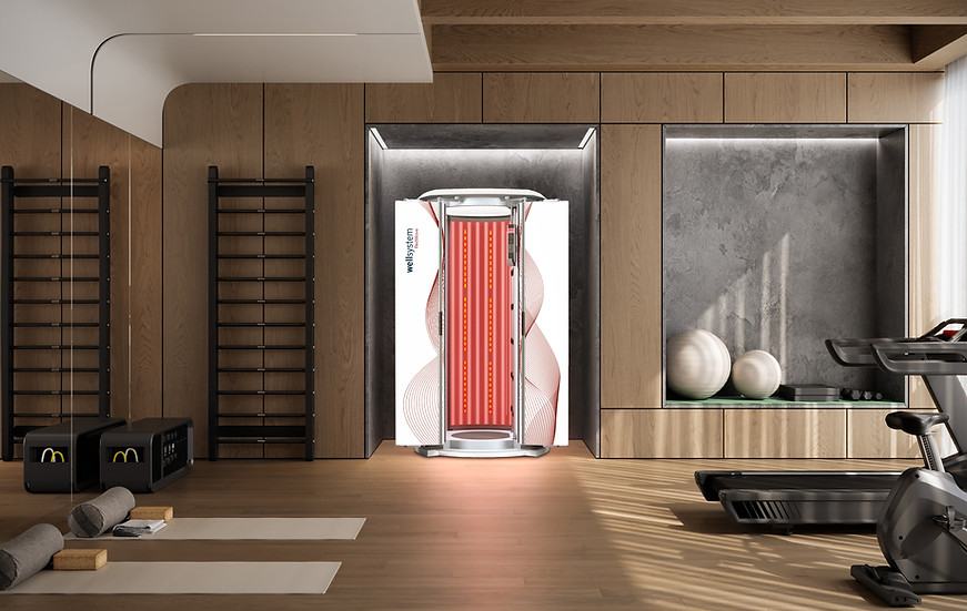 RedWave Plus Booth inside gym - red light therapy booth for muscle recovery