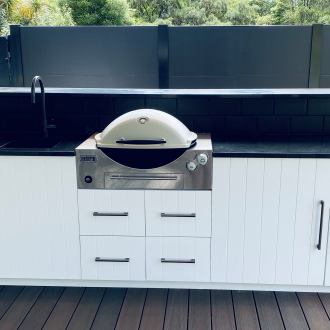 Custom built BBQ exterior unit by Paraparaumu Doors + Joinery