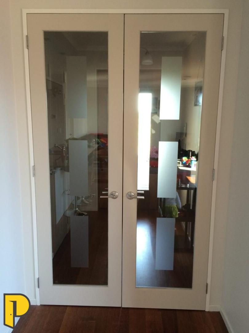 Pair hung 1 light doors, clear glass with opal panels on the clear glass- Paraparaumu Doors & Joinery - Kapiti, Wellington
