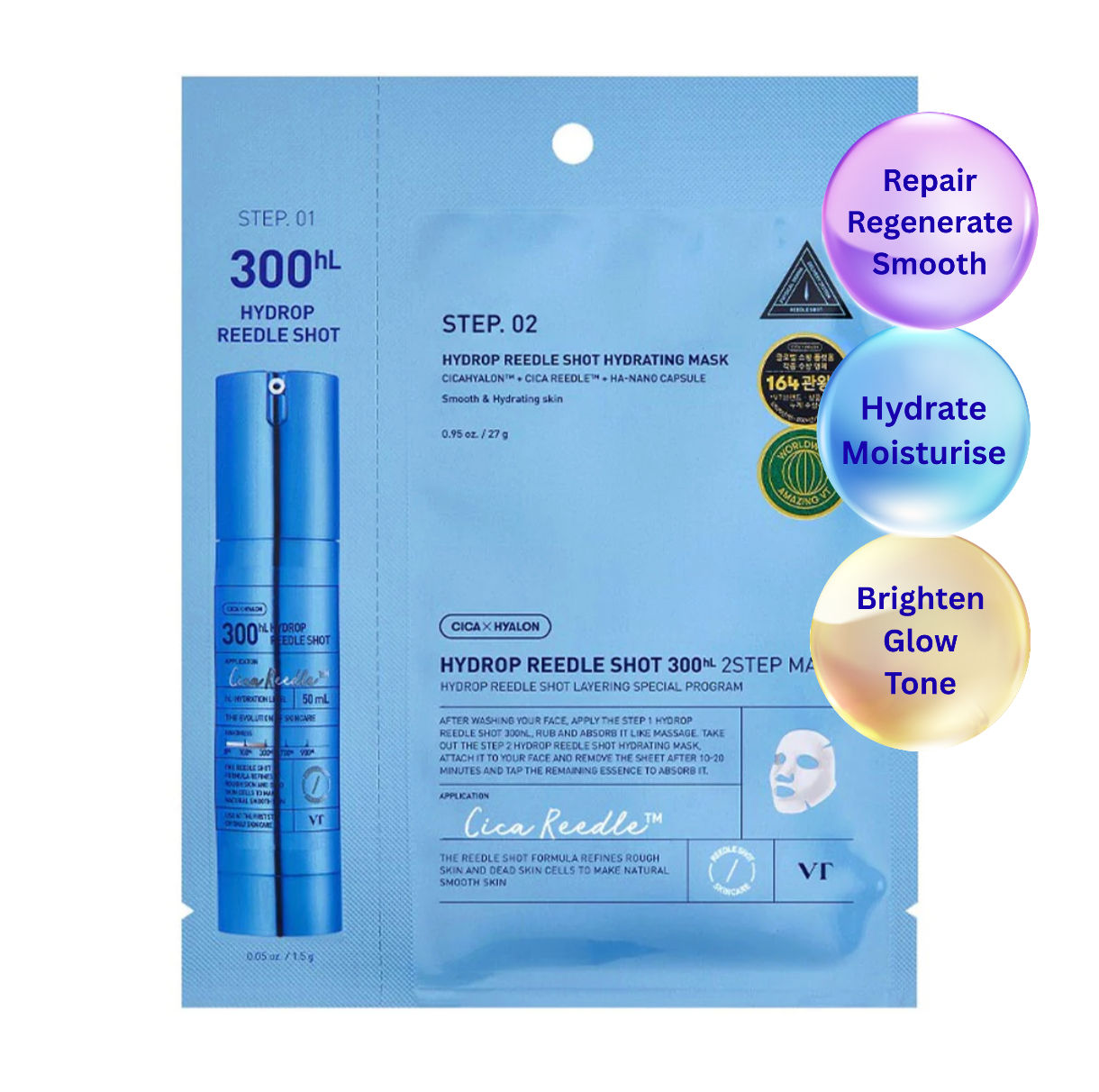 VT Cosmetics Hydrop Reedle Shot 300hl 2 Step Mask