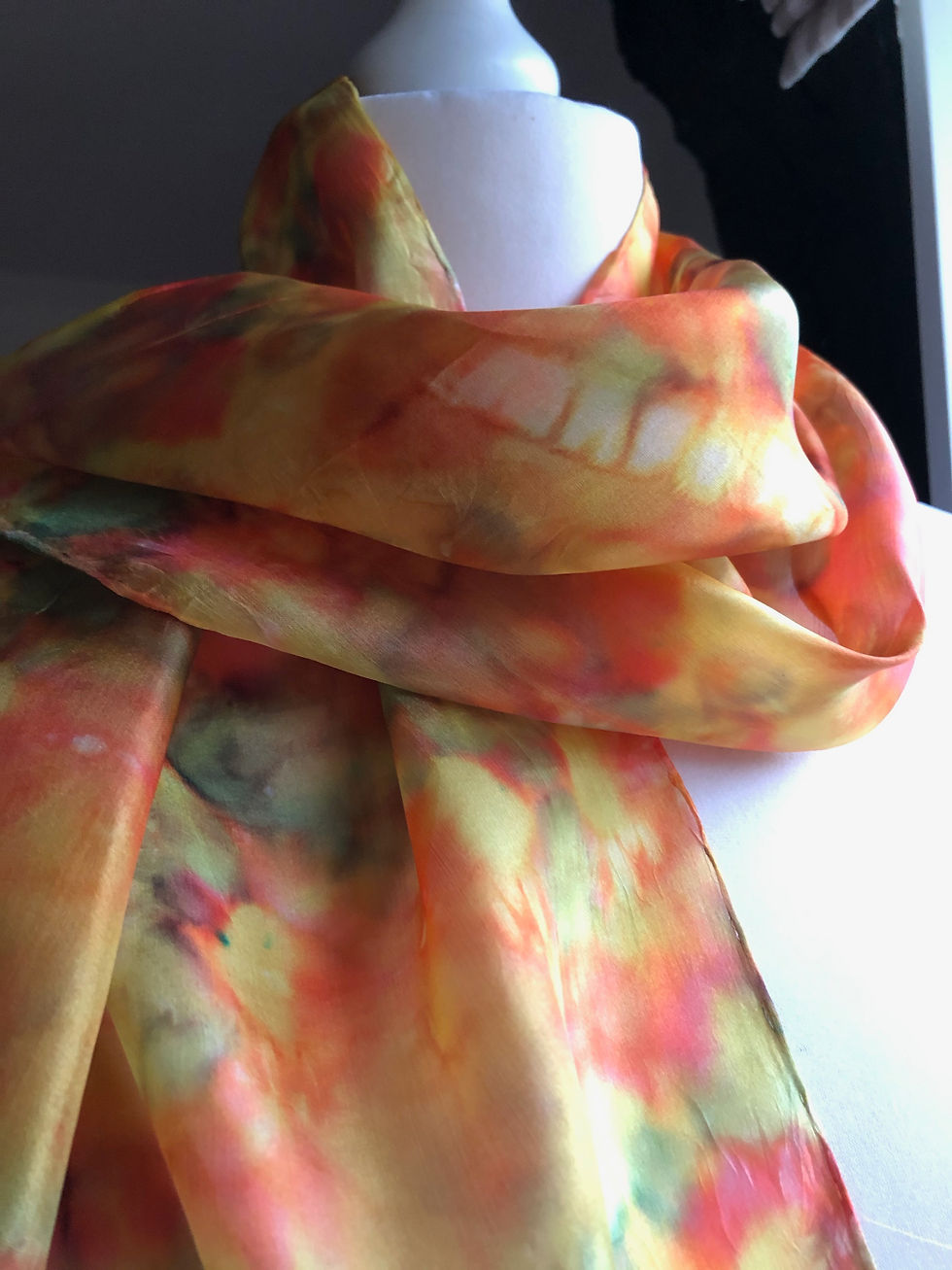 Oriental Lily Hand Painted Pure Silk Scarf ~ One Of A Kind