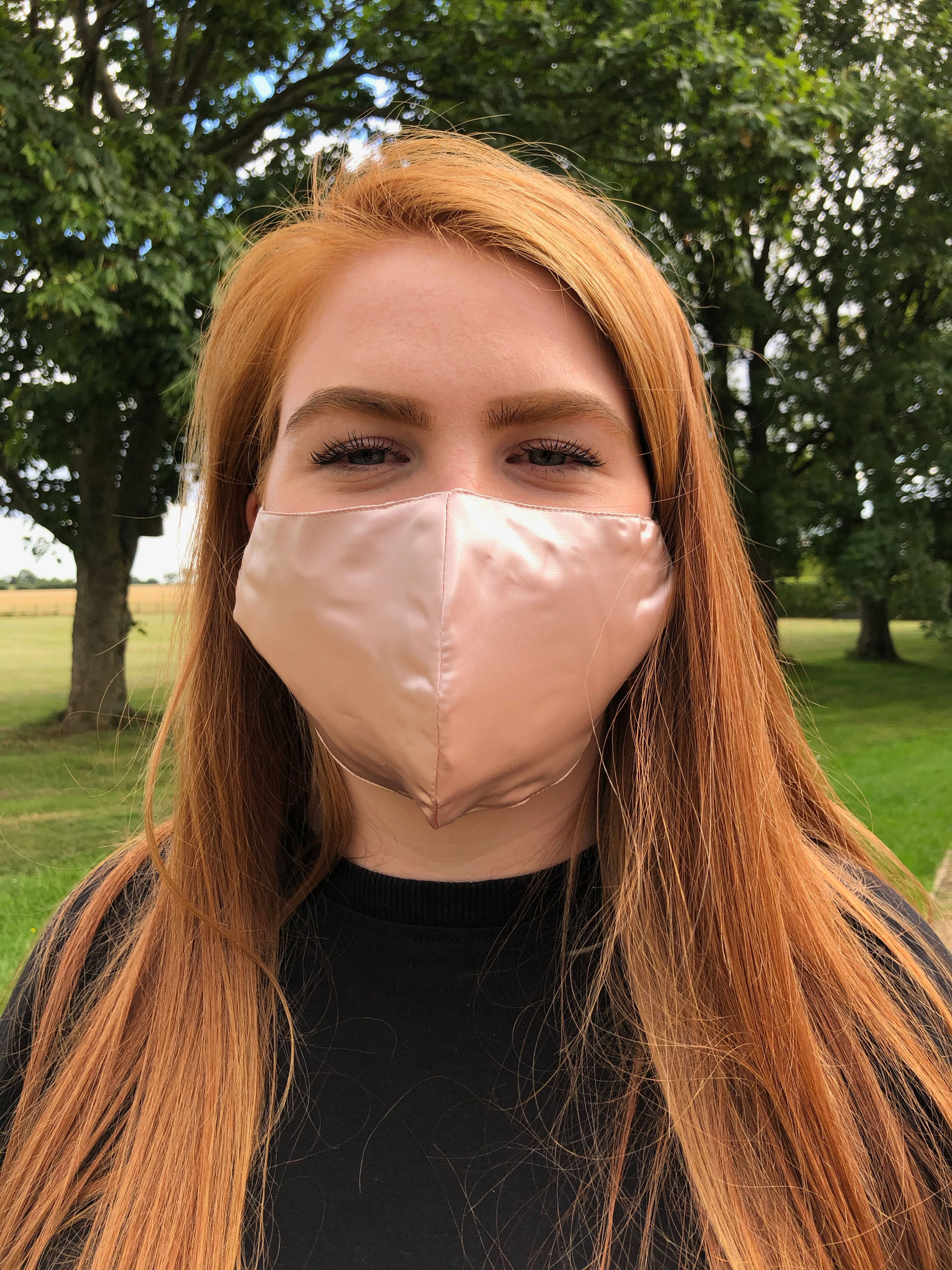 Rose Pink Silk Face Covering - Fitted Shape - Non Medical