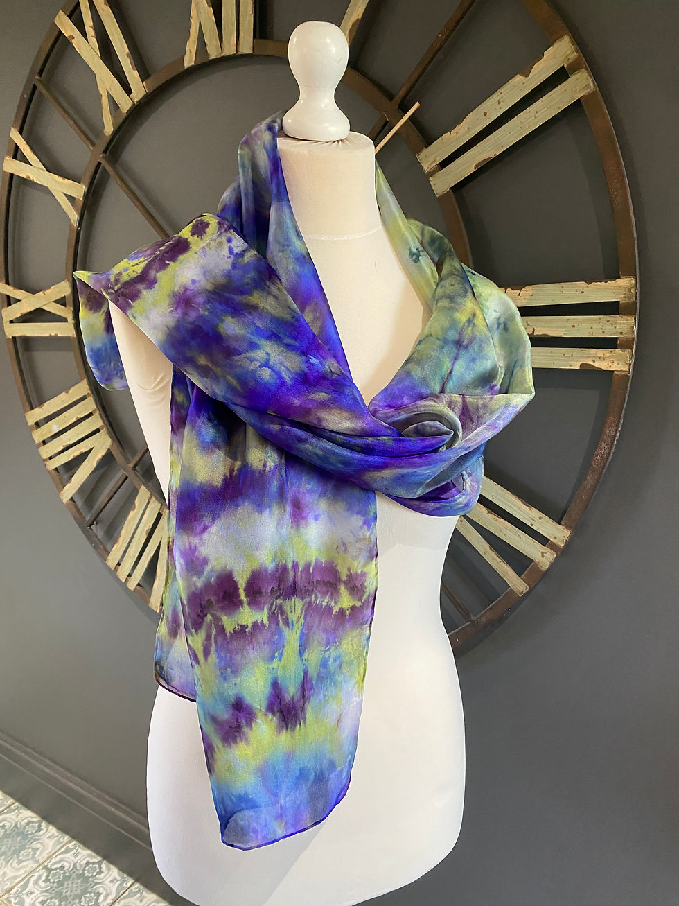 Thumbnail: Celestial Midnight Violas ~ Hand Painted Pure Silk Scarf ~ One Of A Kind