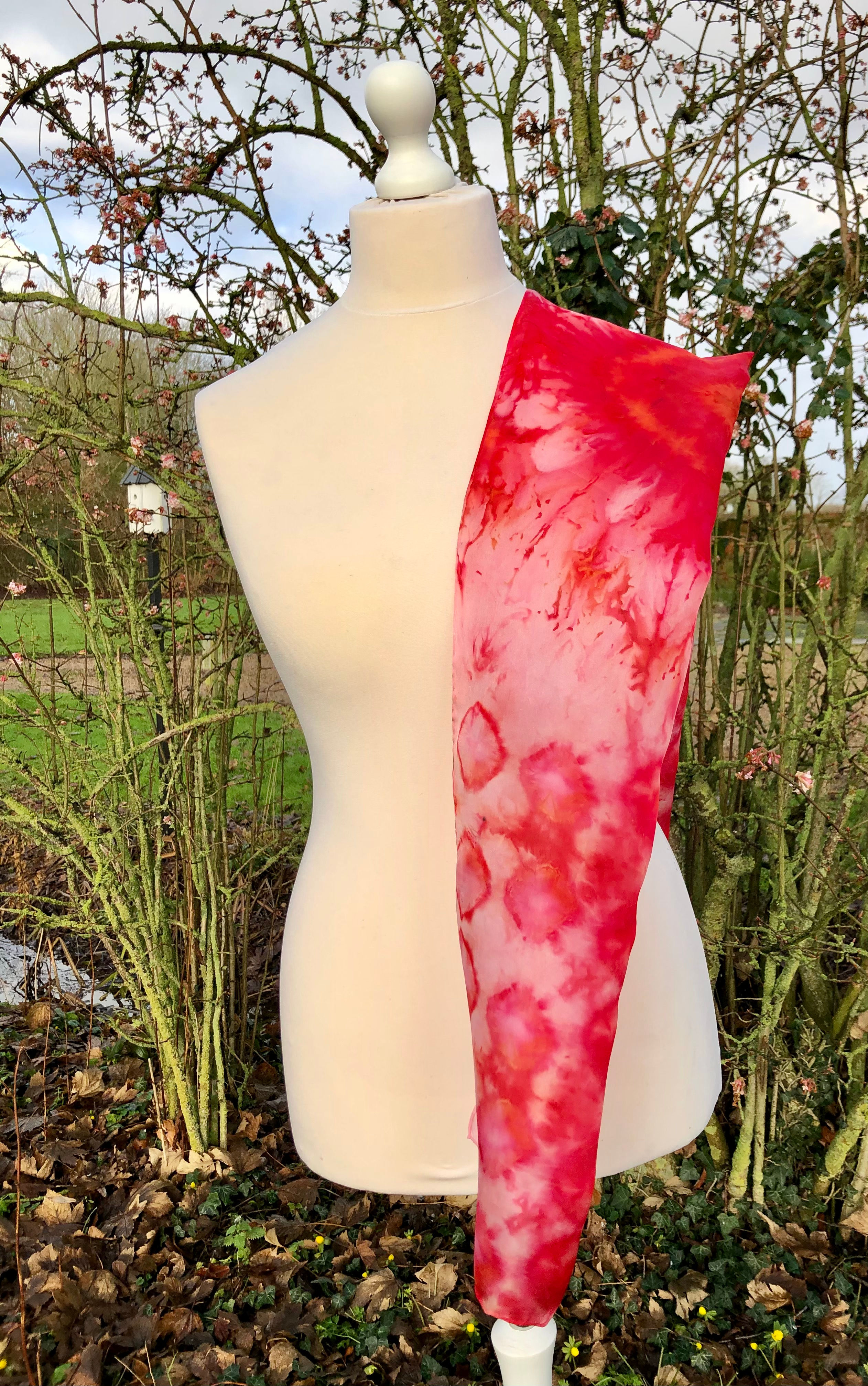 Graceful Amaryllis Hand Painted Pure Silk Scarf ~ One Of A Kind