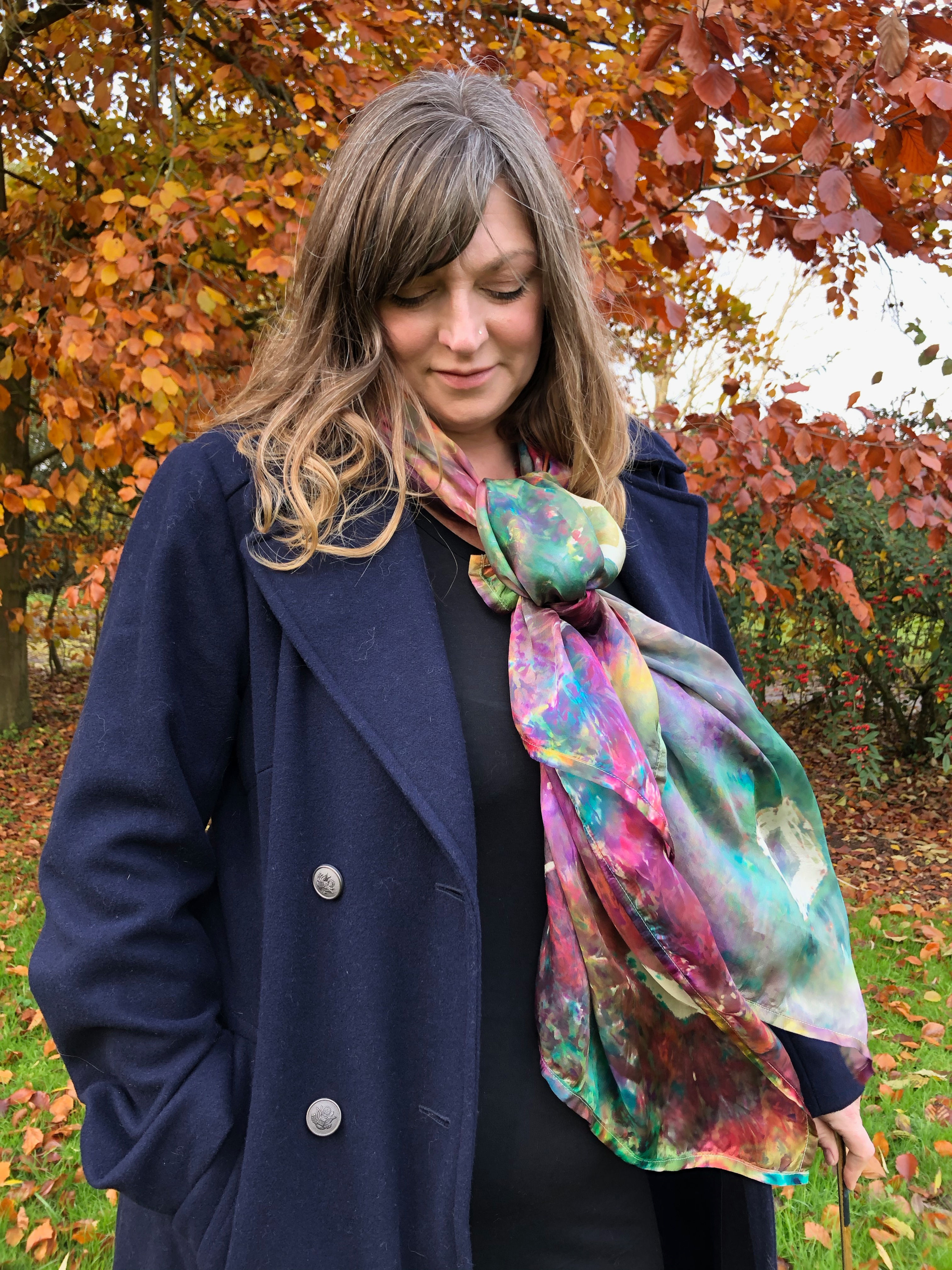 Flower Garden Hand Painted Large Silk Scarf/Wrap