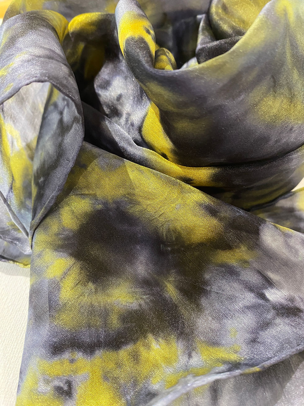 Thumbnail: Midnight  Sunflowers ~  Hand Painted Grey & Yellow Pure Silk Scarf