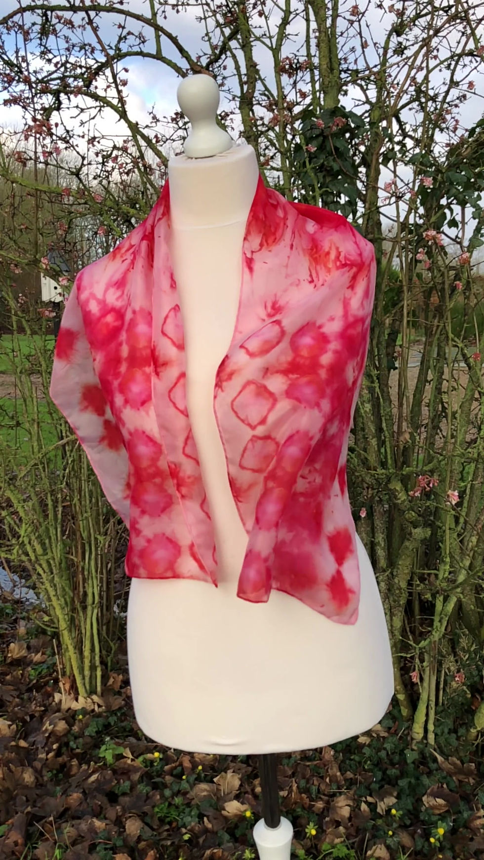 Thumbnail: Graceful Amaryllis Hand Painted Pure Silk Scarf ~ One Of A Kind