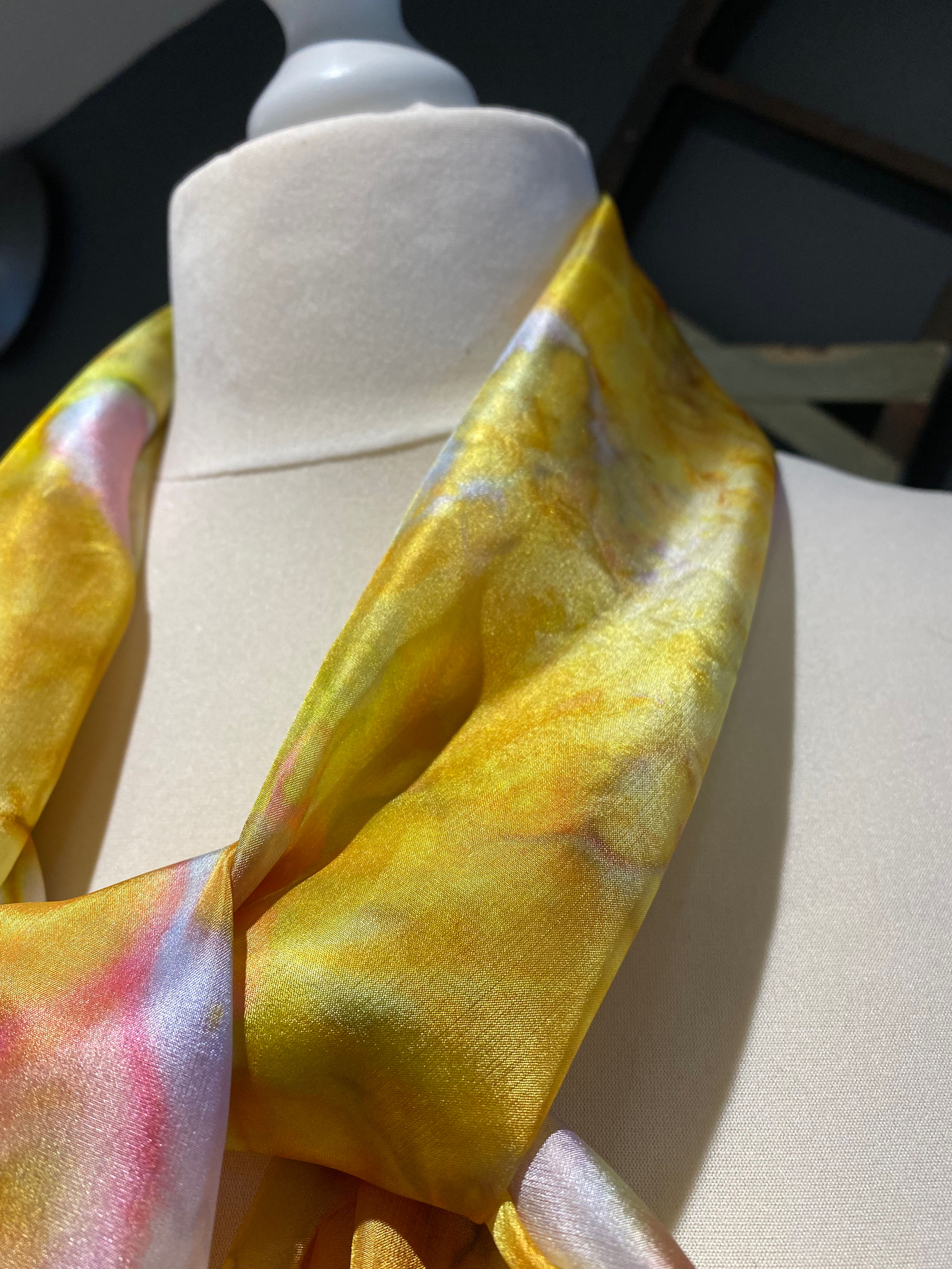 Golden Hydrangea  Hand Painted Pure Silk Scarf ~ One Of A Kind