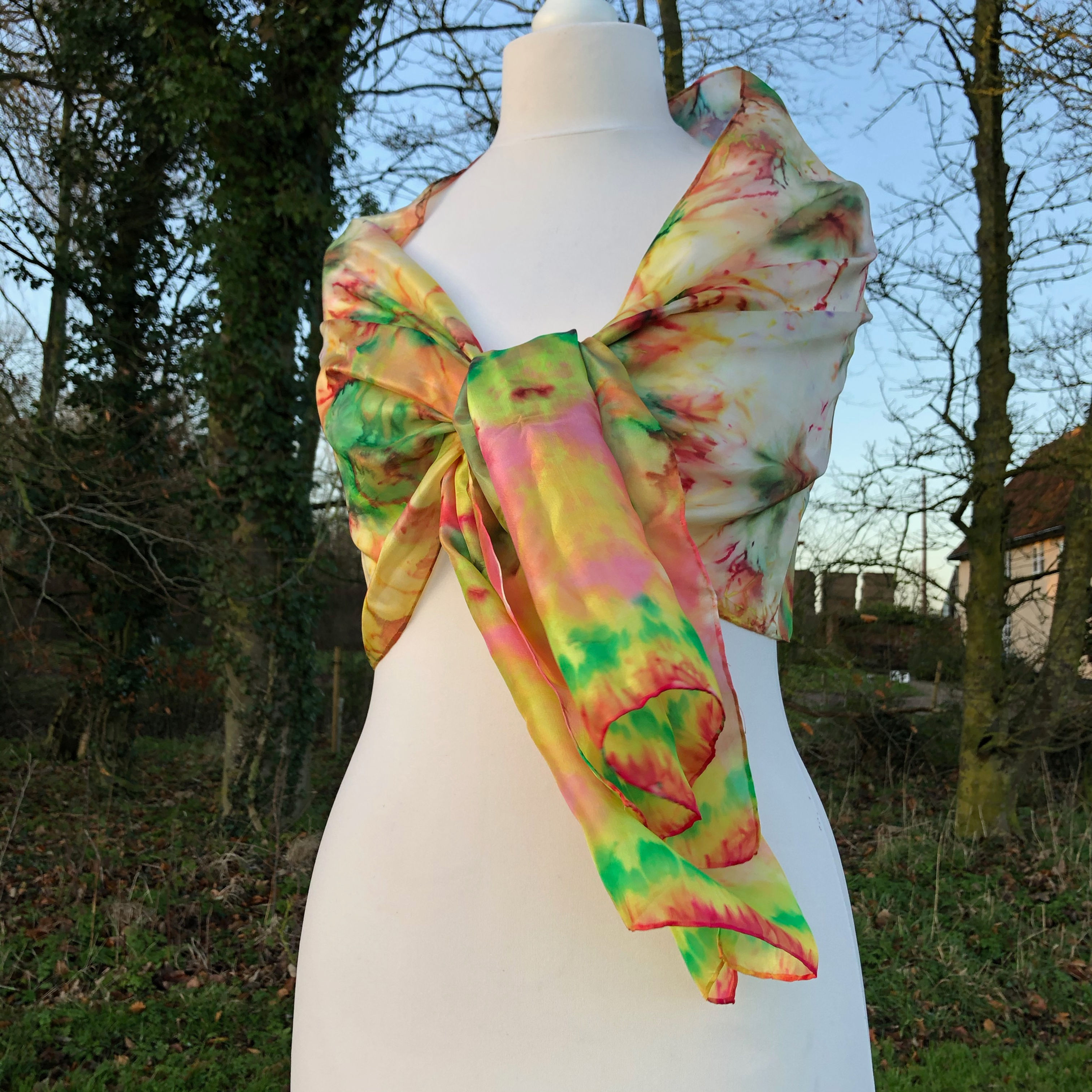 Tulip Fields Hand Painted Pure Silk Scarf ~ One Of A Kind
