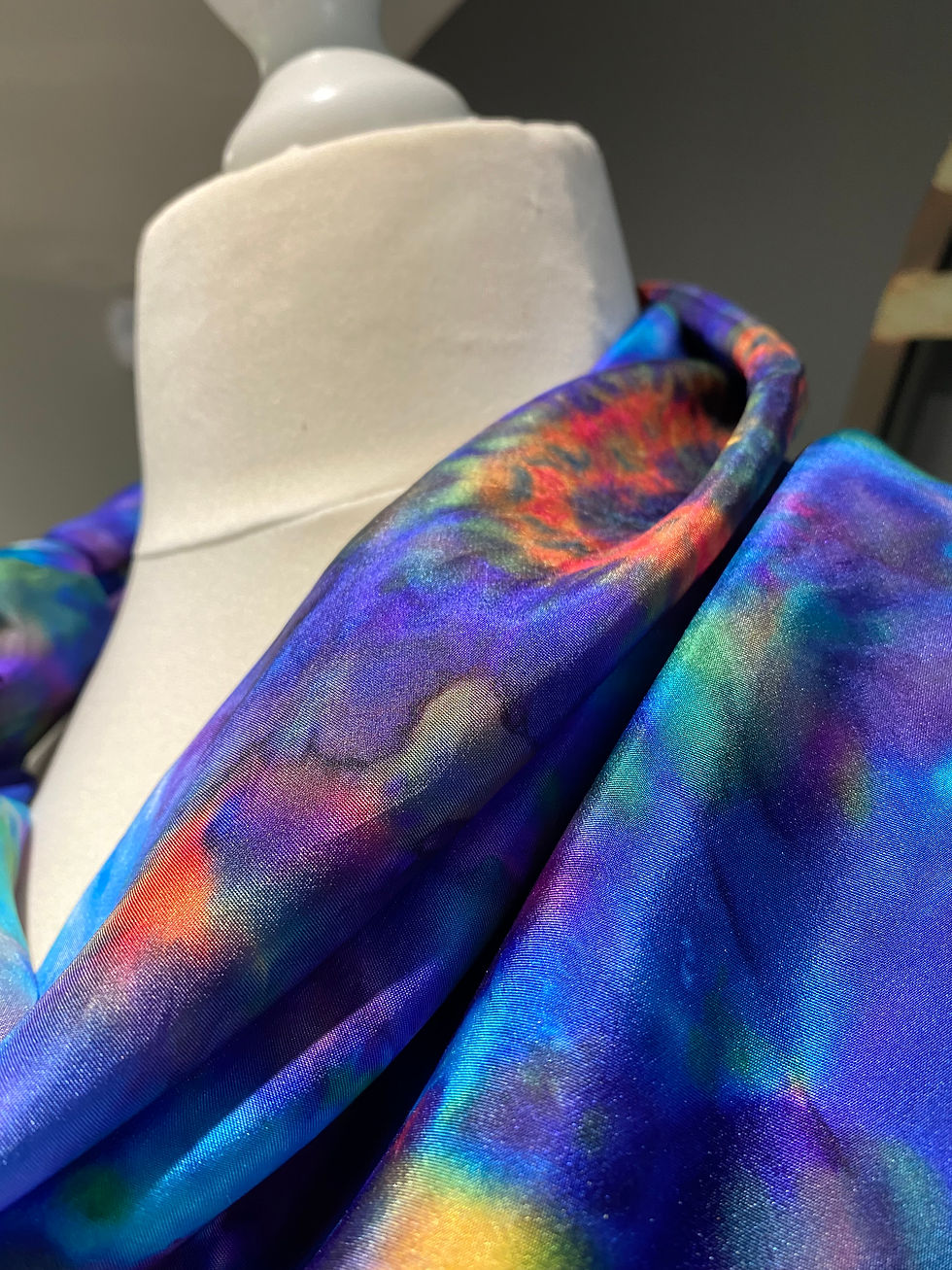 Thumbnail: Sapphire Bouquet Hand Painted Pure Silk Scarf ~ One Of A Kind