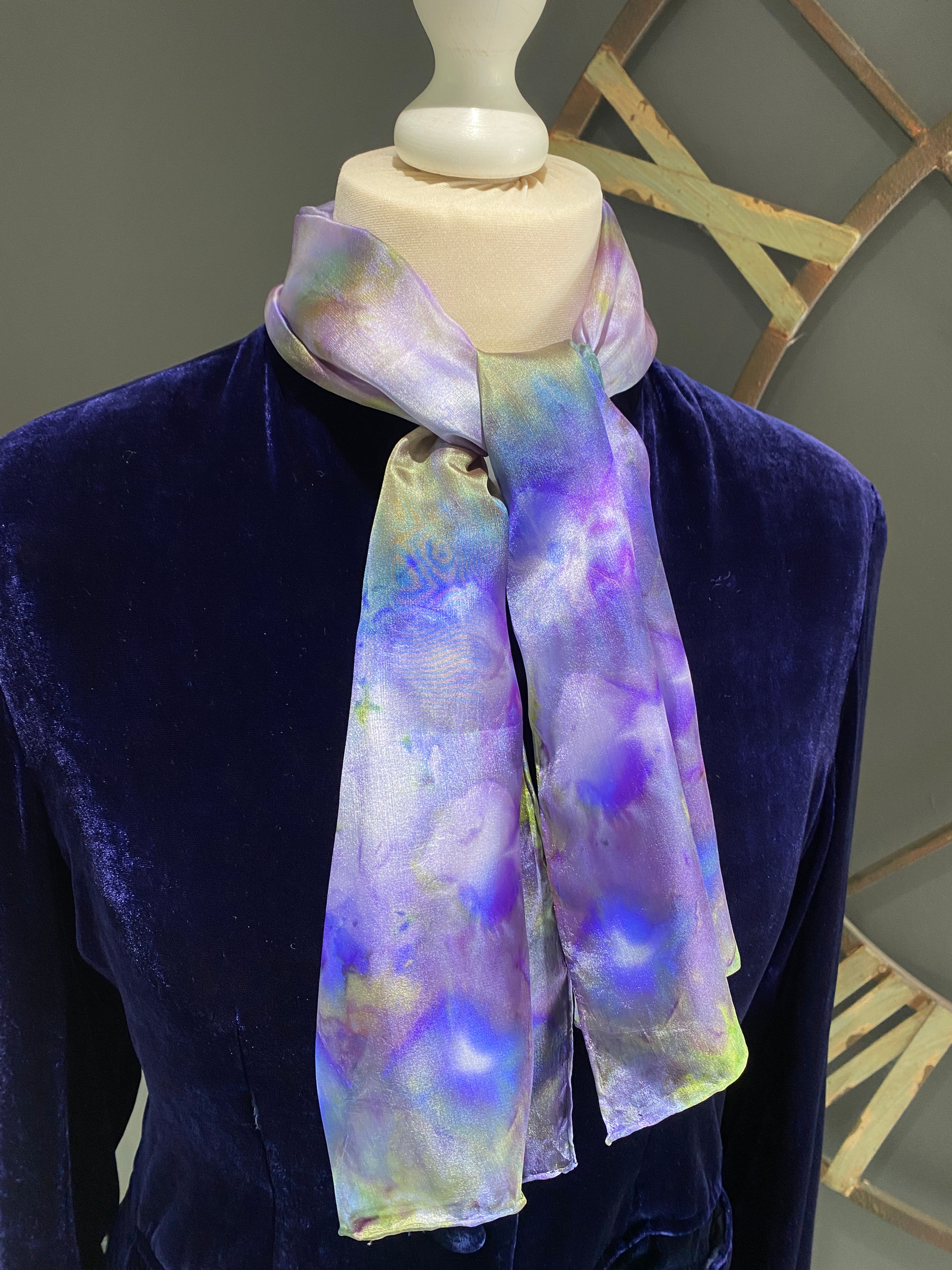 Bluebells in the Wood Hand Painted Pure Silk Scarf ~ One Of A Kind